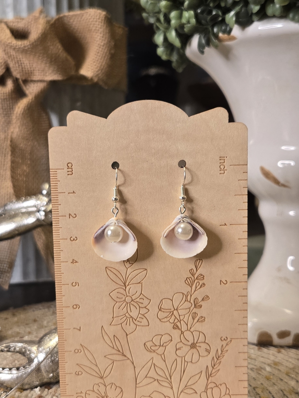 Pearl Shell Drop Earrings in Soft Pink